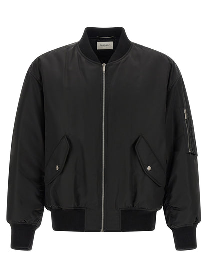 Saint Laurent Men's Nylon Viscose & Cotton Bomber Jacket - Black