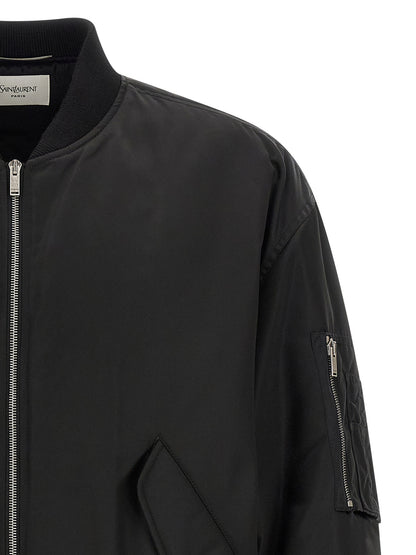 Saint Laurent Men's Nylon Viscose & Cotton Bomber Jacket - Black
