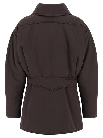 Parka by The Andamane for women in polyamide polyester suede leather brown features a modern silhouette, showcasing a sophisticated and premium pockets for a truly modern finish.