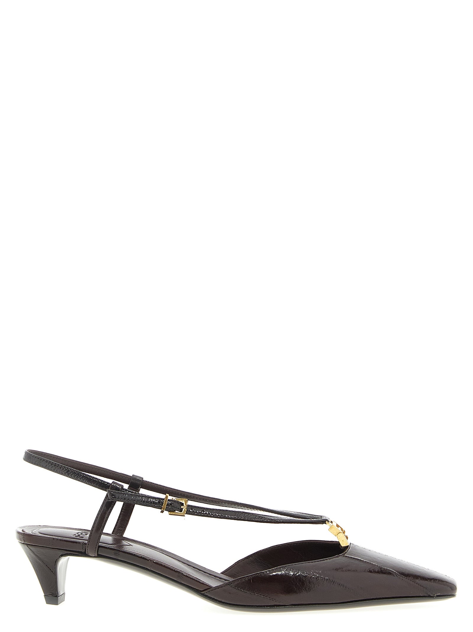 Mid-Heel Slingback Pumps Heels by Fendi for women in lamb leather brown & gold showcases a exquisite silhouette, perfectly accentuating Women's Lamb Leather Mid-Heel Slingback Pumps Heels with a exquisite mid-heel and exquisite square toe style.