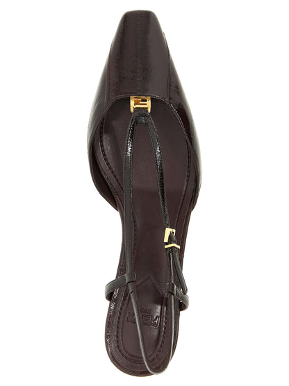 Mid-Heel Slingback Pumps Heels by Fendi for women in lamb leather brown & gold showcases a exquisite silhouette, perfectly accentuating Women's Lamb Leather Mid-Heel Slingback Pumps Heels with a exquisite mid-heel and exquisite square toe style.
