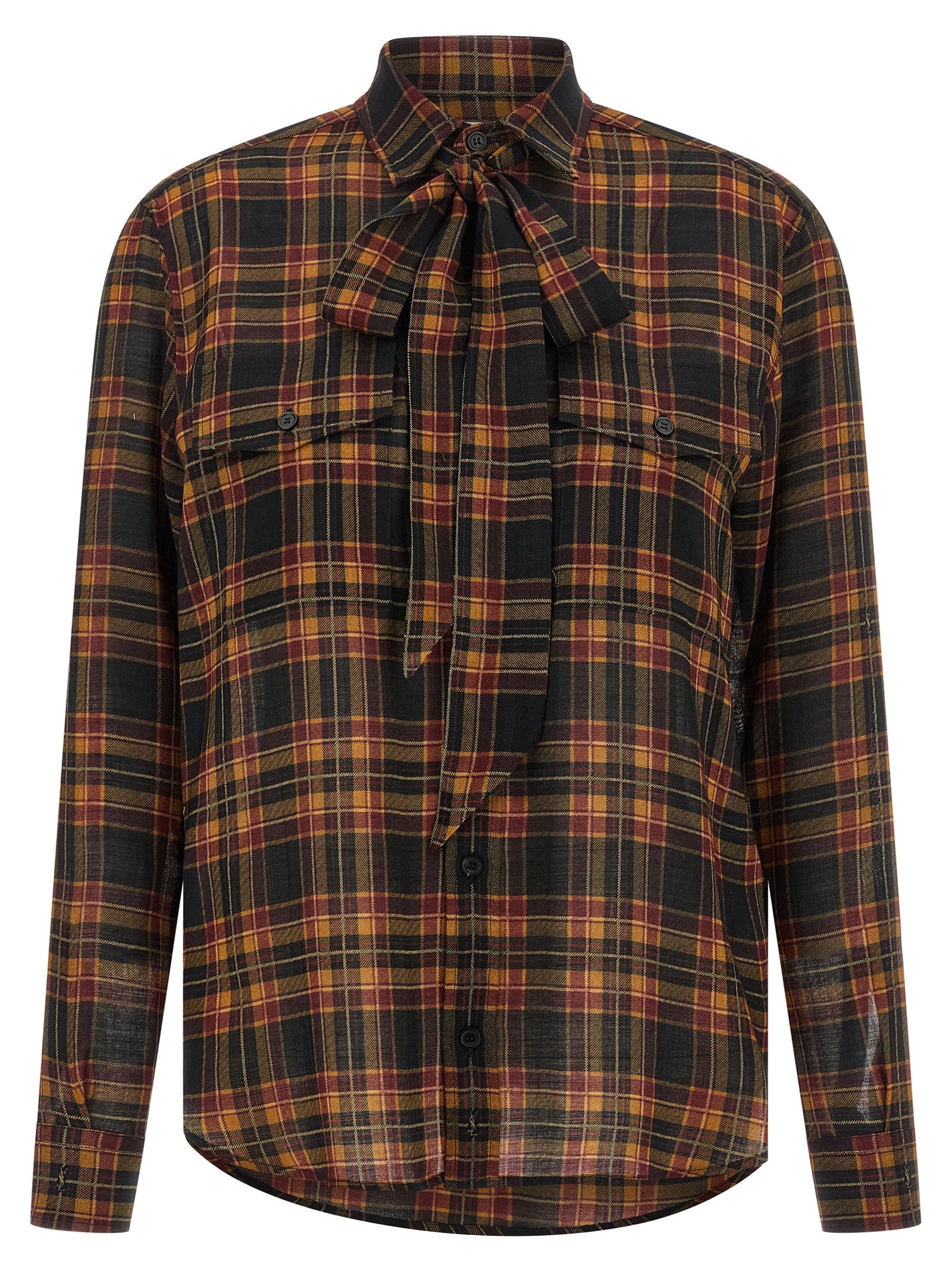 Blouse by Saint Laurent for women in wool multicolor presents a discerning silhouette, showcasing a sophisticated and for a truly discerning finish.