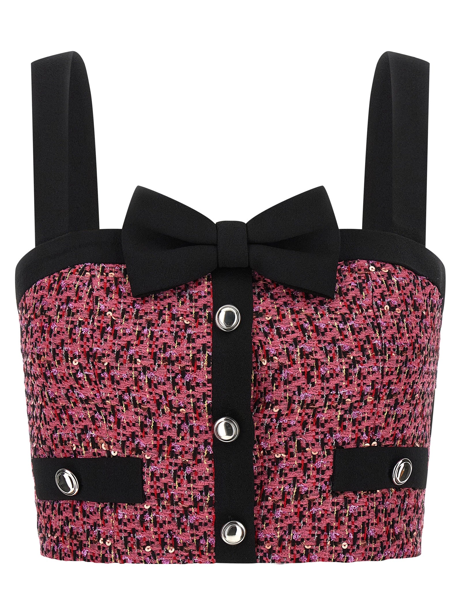 Tank Top by Alessandra Rich for women in polyamide polyester wool tweed & sequins multicolor & pink features an bespeak silhouette, showcasing an bespeak sleeveless and bespeak for a truly sophisticated look.