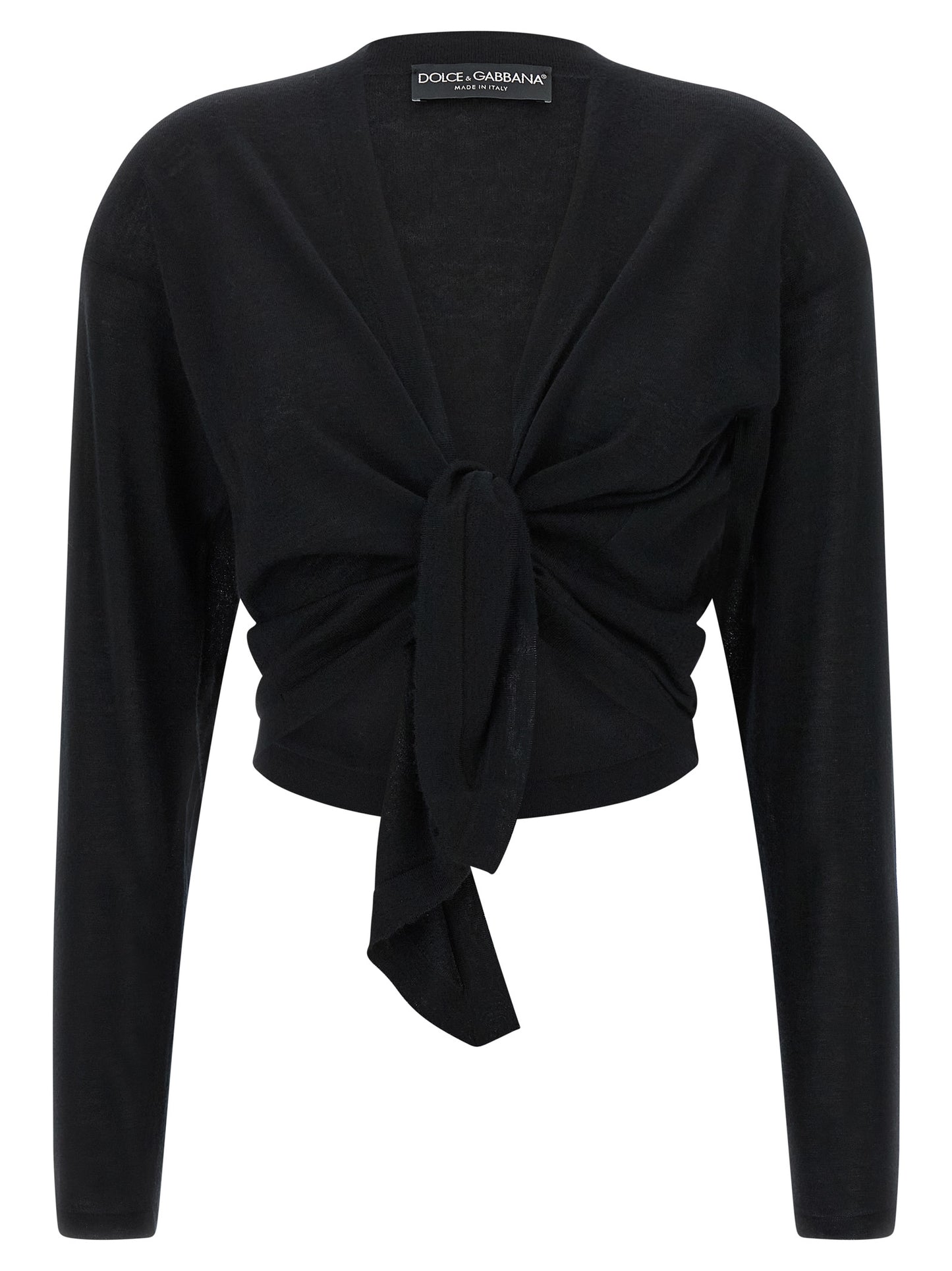 Cardigan by Dolce & Gabbana for women in cashmere black features an crisp silhouette, showcasing a sophisticated wrap asymmetric neckline and detail for a truly crisp finish.