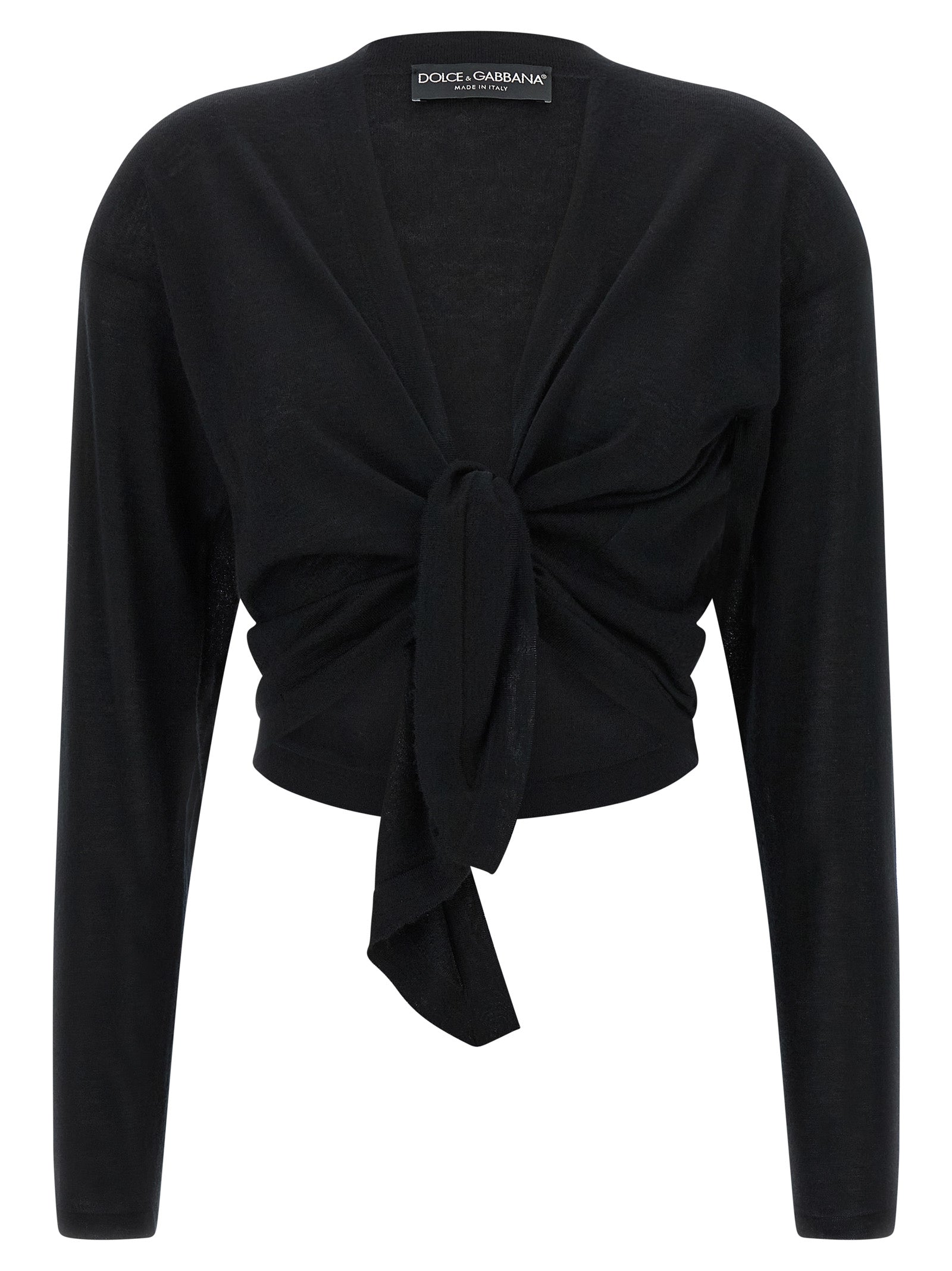 Cardigan by Dolce & Gabbana for women in cashmere black features an crisp silhouette, showcasing a sophisticated wrap asymmetric neckline and detail for a truly crisp finish.