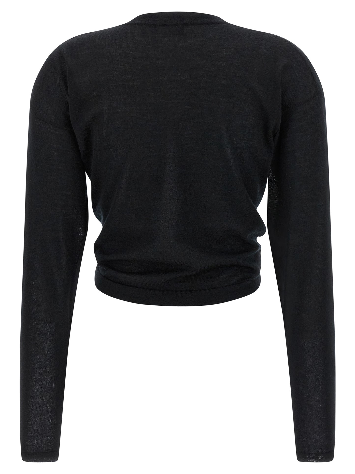 Cardigan by Dolce & Gabbana for women in cashmere black features a nuanced silhouette with a refined wrap asymmetric neckline and nuanced detailing for a sophisticated look.