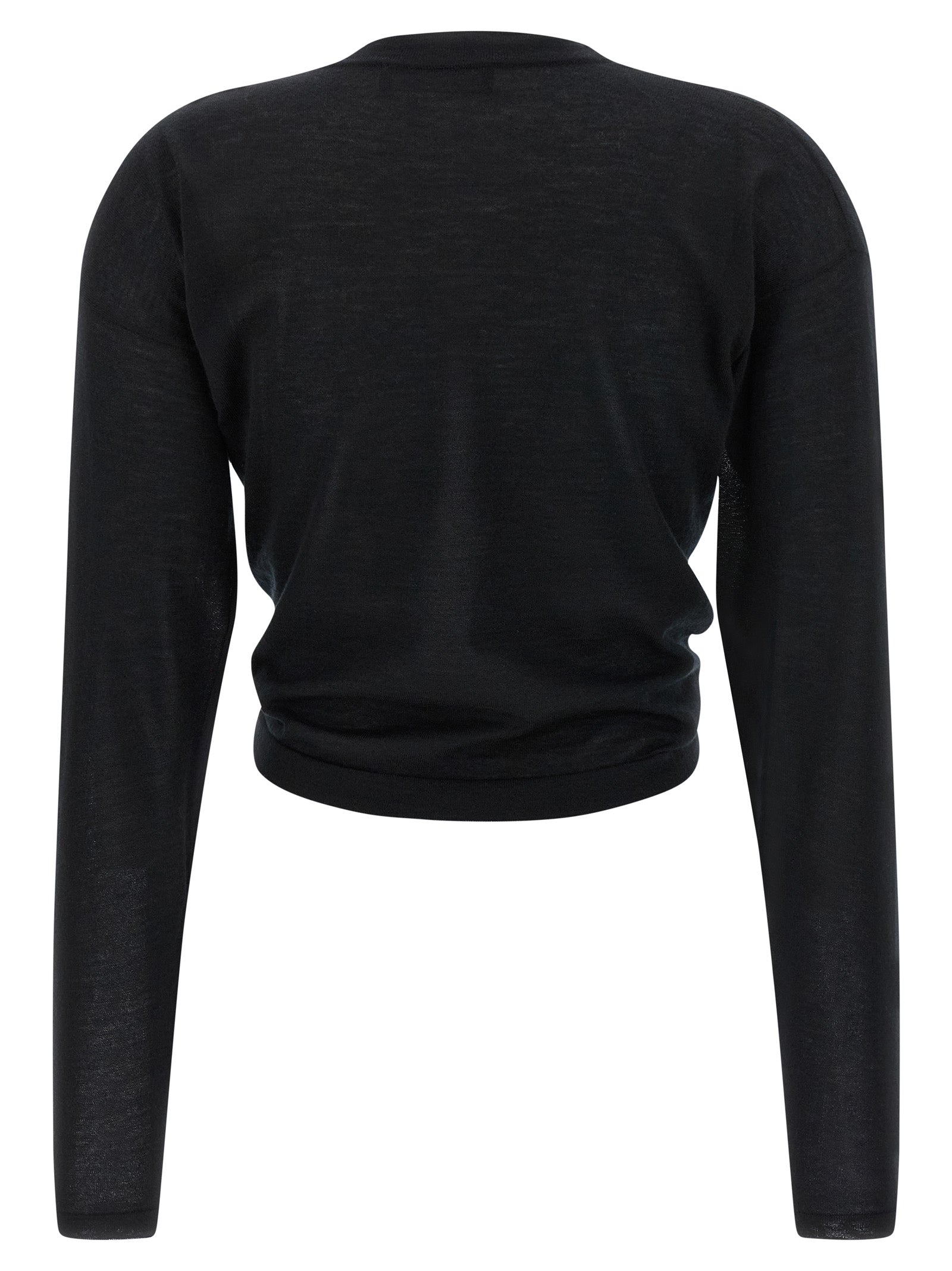 Cardigan by Dolce & Gabbana for women in cashmere black features a nuanced silhouette with a refined wrap asymmetric neckline and nuanced detailing for a sophisticated look.