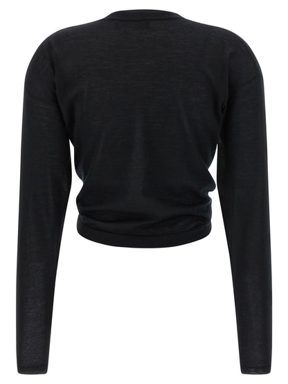 Cardigan by Dolce & Gabbana for women in cashmere black features a nuanced silhouette with a refined wrap asymmetric neckline and nuanced detailing for a sophisticated look.