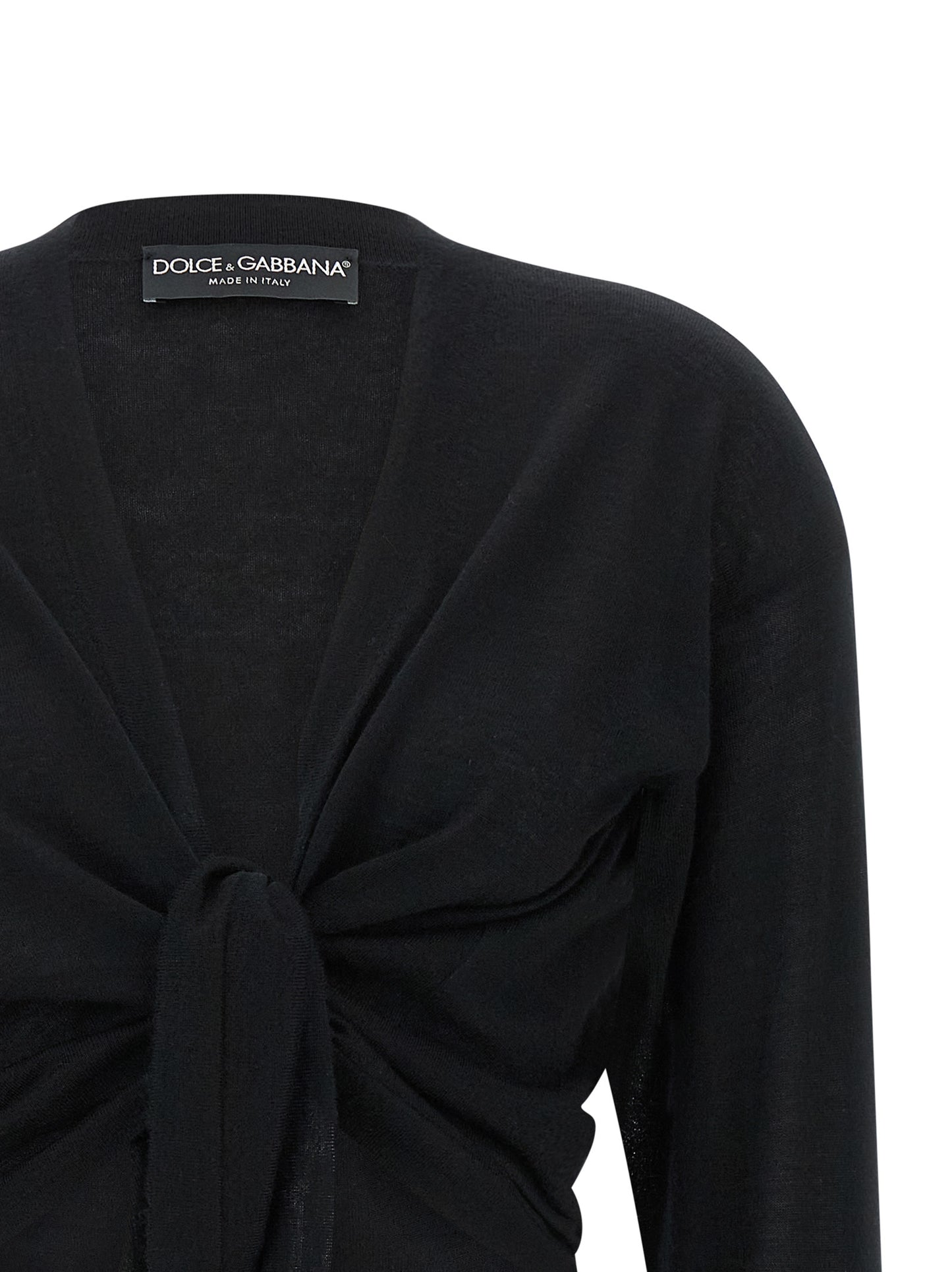 Cardigan by Dolce & Gabbana for women in cashmere black features an impeccable silhouette, showcasing a sophisticated wrap asymmetric neckline and detail for a truly impeccable finish.