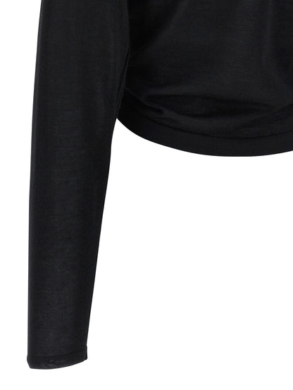Cardigan by Dolce & Gabbana for women in cashmere black features a dramatic silhouette, showcasing a sophisticated and dramatic detail for a timeless, premium look.