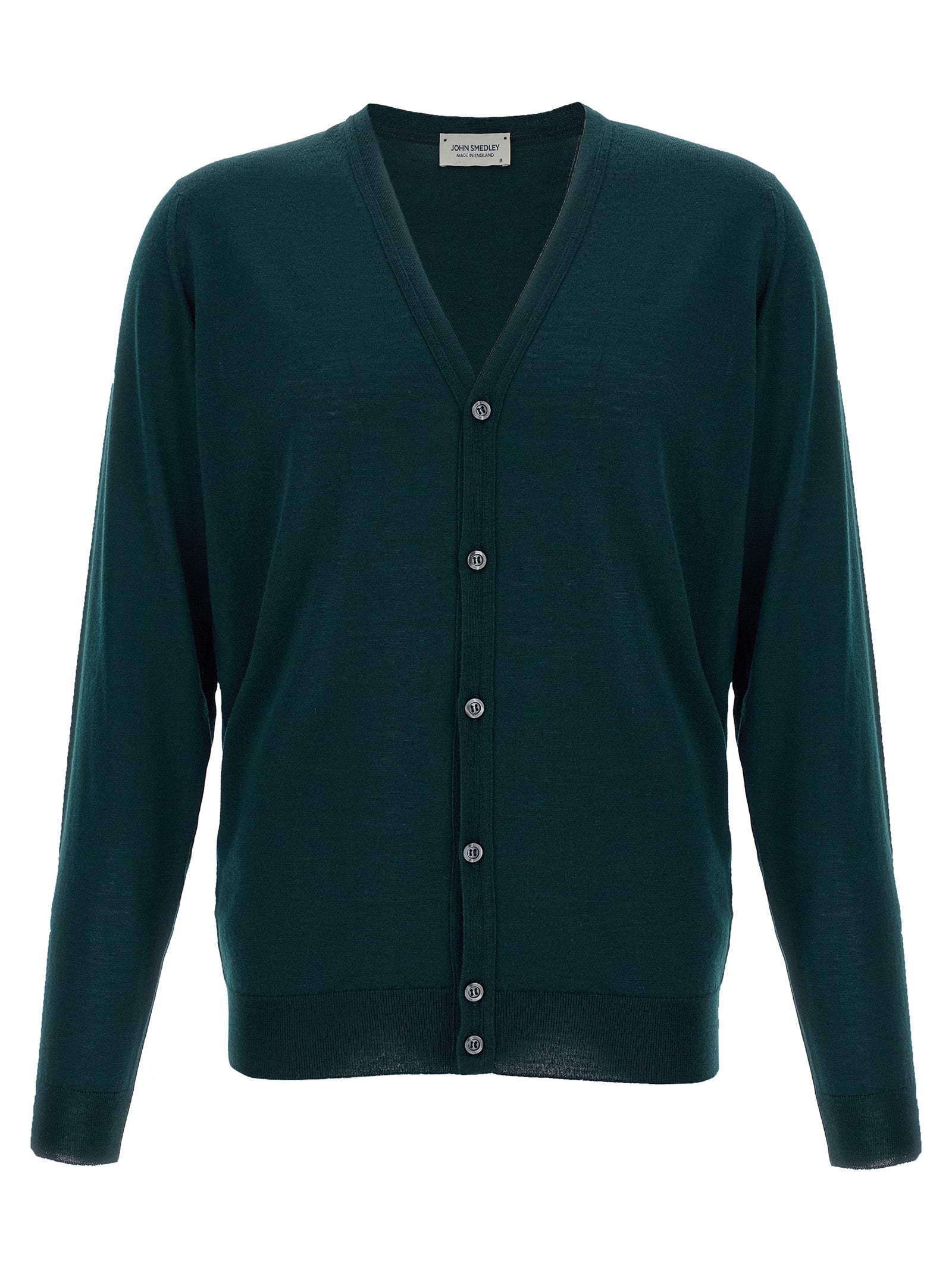 Cardigan by JOHN SMEDLEY for men in merino wool bicolour & green features a nuanced silhouette with a refined and nuanced detailing for a sophisticated look.