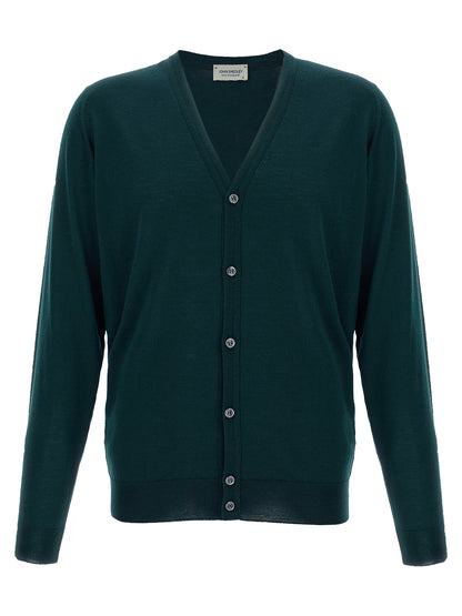 Cardigan by JOHN SMEDLEY for men in merino wool bicolour & green features a nuanced silhouette with a refined and nuanced detailing for a sophisticated look.