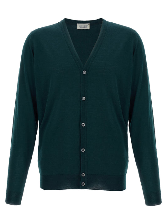 Cardigan by JOHN SMEDLEY for men in merino wool bicolour & green features a nuanced silhouette with a refined and nuanced detailing for a sophisticated look.