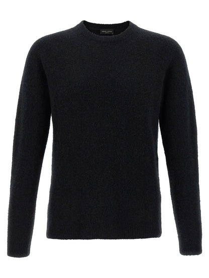 Cardigan by Roberto Collina for men in silk cashmere & polyester black presents a textural silhouette, artfully finished with a textural crew neckline and long-sleeve for a sophisticated, textural look.