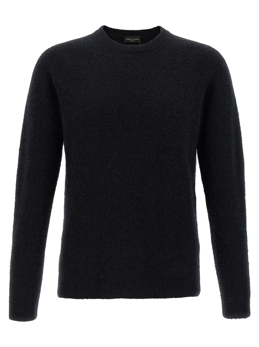 Cardigan by Roberto Collina for men in silk cashmere & polyester black presents a textural silhouette, artfully finished with a textural crew neckline and long-sleeve for a sophisticated, textural look.