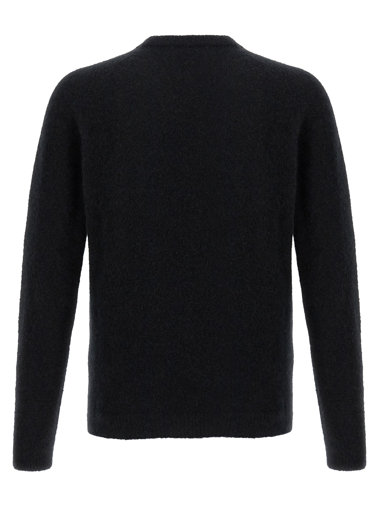 Cardigan by Roberto Collina for men in silk cashmere & polyester black features an impeccable silhouette, showcasing a sophisticated crew neckline and detail for a truly impeccable finish.