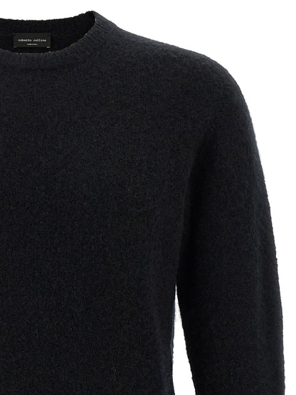 Cardigan by Roberto Collina for men in silk cashmere & polyester black features an crisp silhouette, showcasing a sophisticated crew neckline and detail for a truly crisp finish.