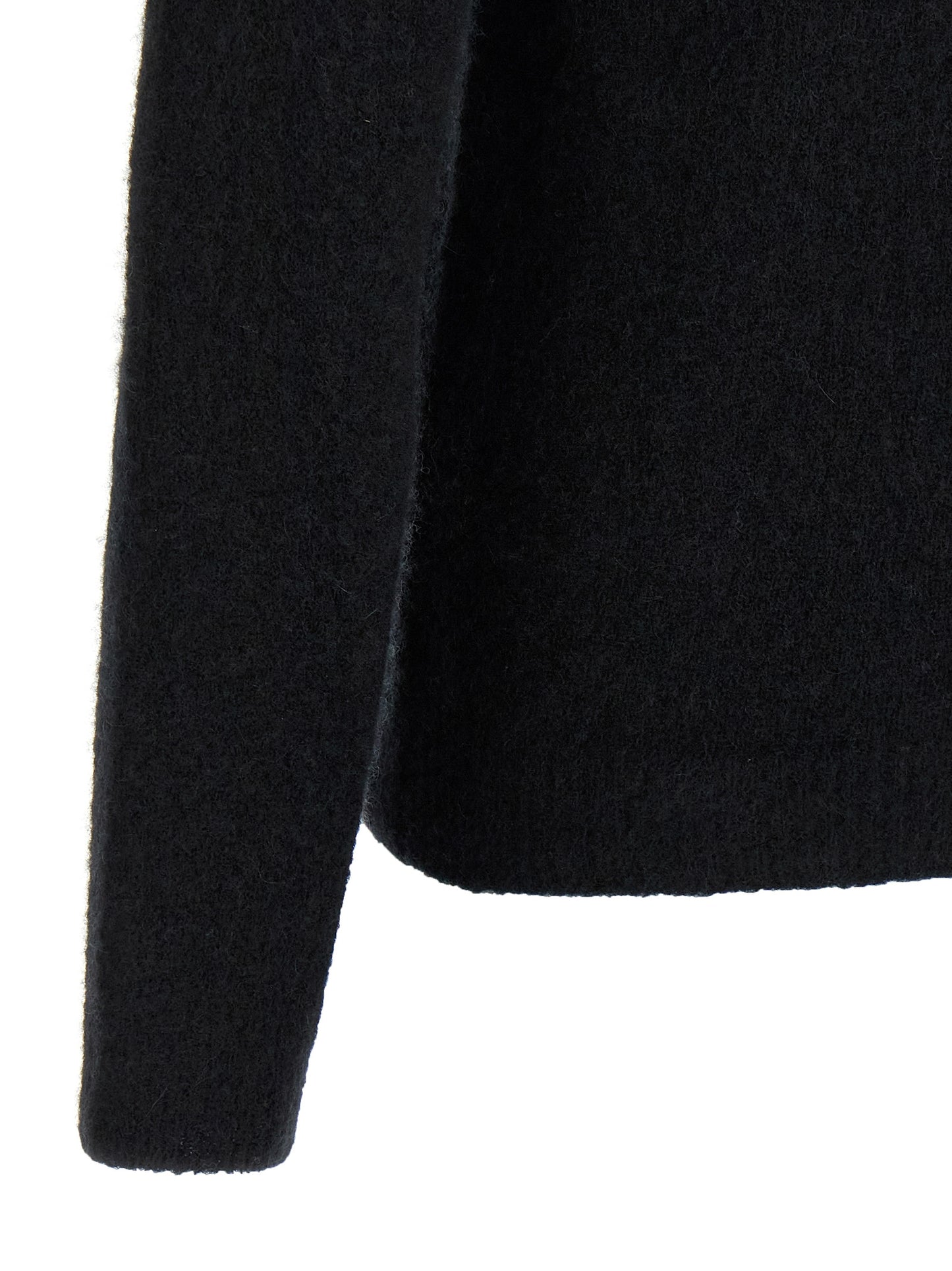 Cardigan by Roberto Collina for men in silk cashmere & polyester black features a dramatic silhouette, showcasing a sophisticated and dramatic detail for a timeless, premium look.