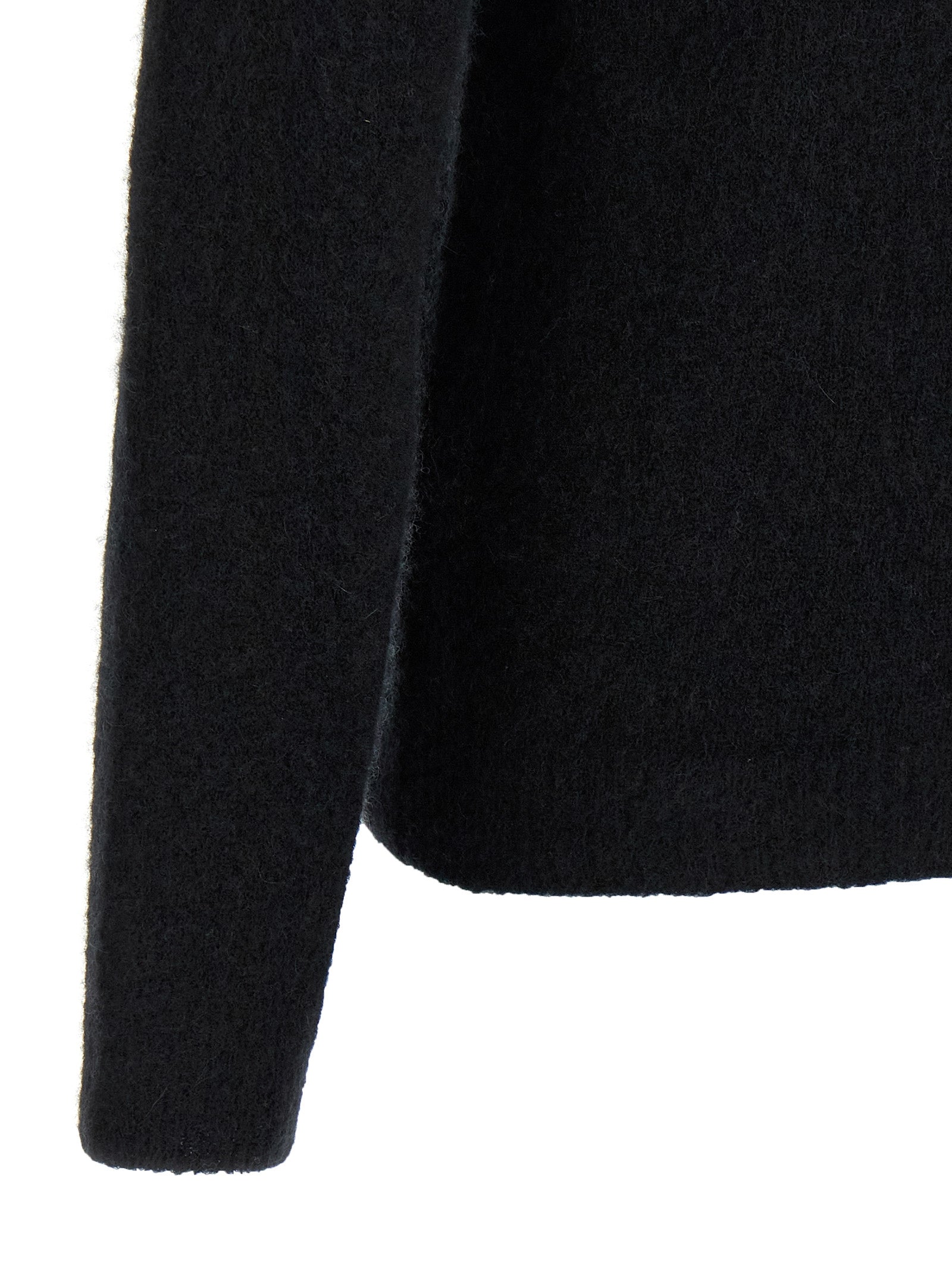 Cardigan by Roberto Collina for men in silk cashmere & polyester black features a dramatic silhouette, showcasing a sophisticated and dramatic detail for a timeless, premium look.