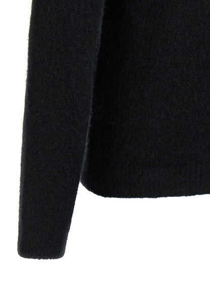 Cardigan by Roberto Collina for men in silk cashmere & polyester black features a dramatic silhouette, showcasing a sophisticated and dramatic detail for a timeless, premium look.