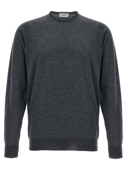 Cardigan by JOHN SMEDLEY for men in merino wool gray features an crisp silhouette, showcasing a sophisticated crew neckline and detail for a truly crisp finish.