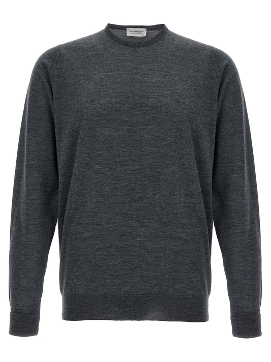 Cardigan by JOHN SMEDLEY for men in merino wool gray features an crisp silhouette, showcasing a sophisticated crew neckline and detail for a truly crisp finish.