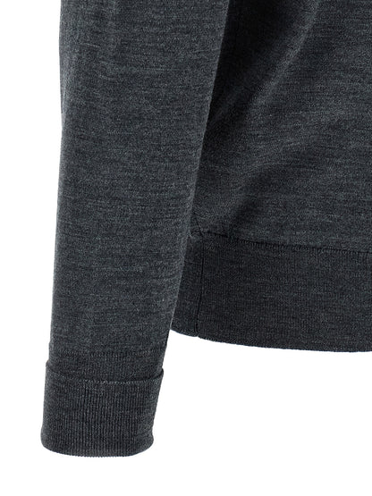 Cardigan by JOHN SMEDLEY for men in merino wool gray features a dramatic silhouette, showcasing a sophisticated and dramatic detail for a timeless, premium look.