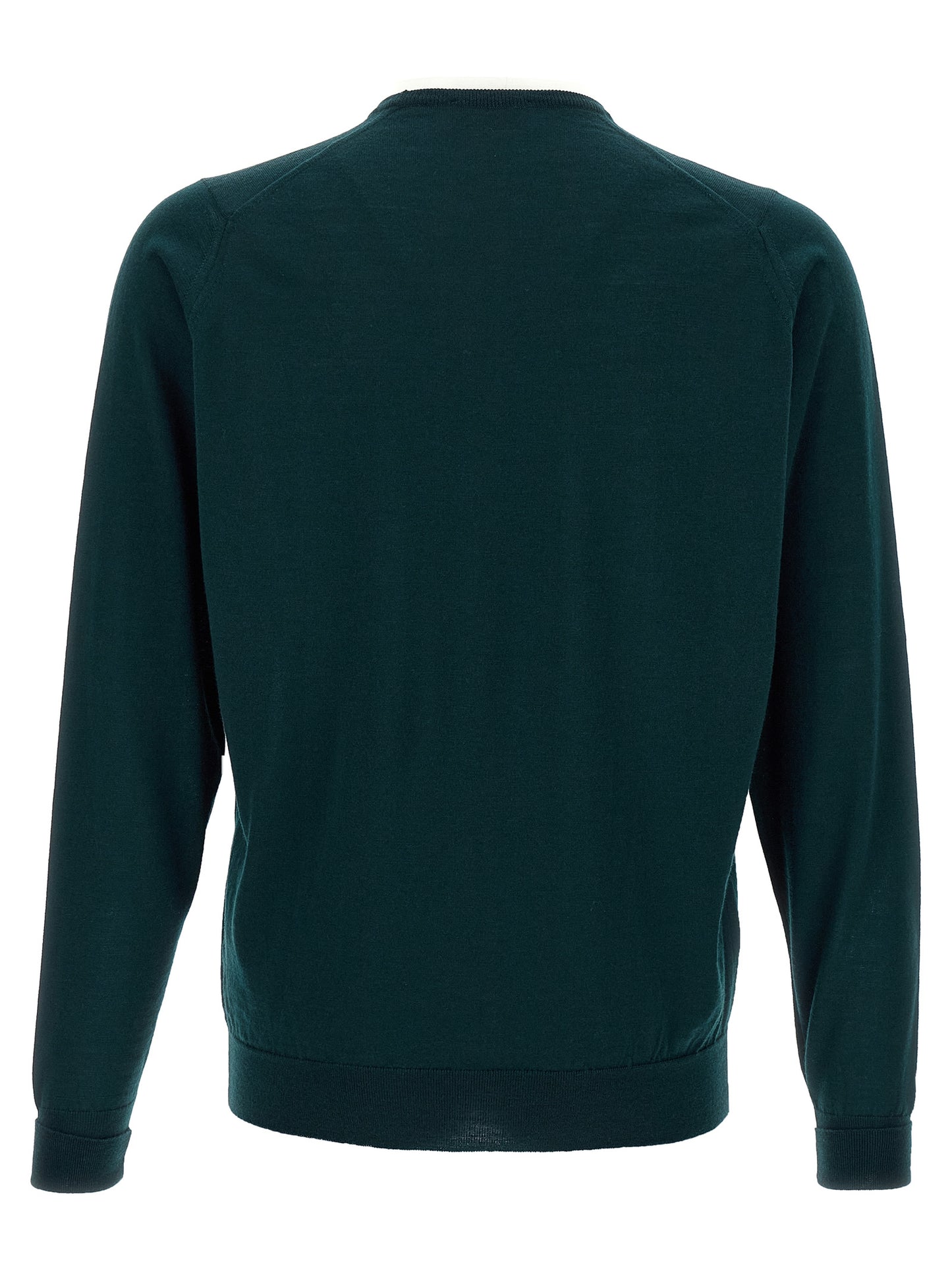 Cardigan by JOHN SMEDLEY for men in merino wool bicolour & green features a nuanced silhouette with a refined crew neckline and nuanced detailing for a sophisticated look.