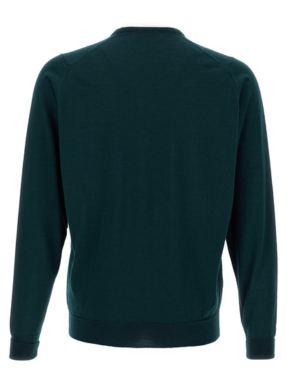 Cardigan by JOHN SMEDLEY for men in merino wool bicolour & green features a nuanced silhouette with a refined crew neckline and nuanced detailing for a sophisticated look.