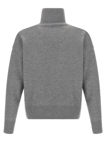 Cardigan by Ami Paris for men in cashmere gray presents a textural silhouette, artfully finished with a textural high-neck neckline and for a sophisticated, textural look.