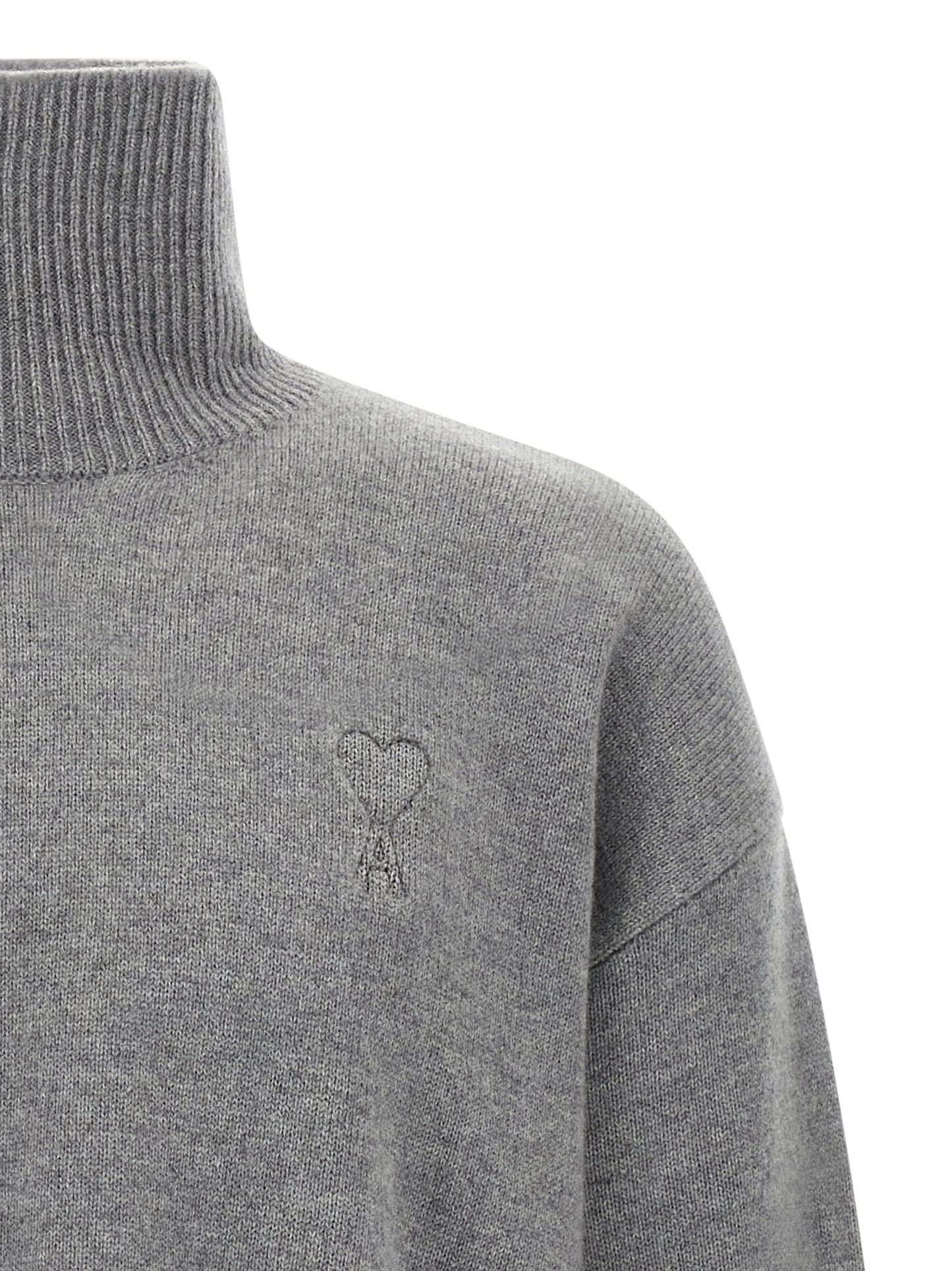 Cardigan by Ami Paris for men in cashmere gray features a nuanced silhouette with a refined high-neck neckline and nuanced detailing for a sophisticated look.