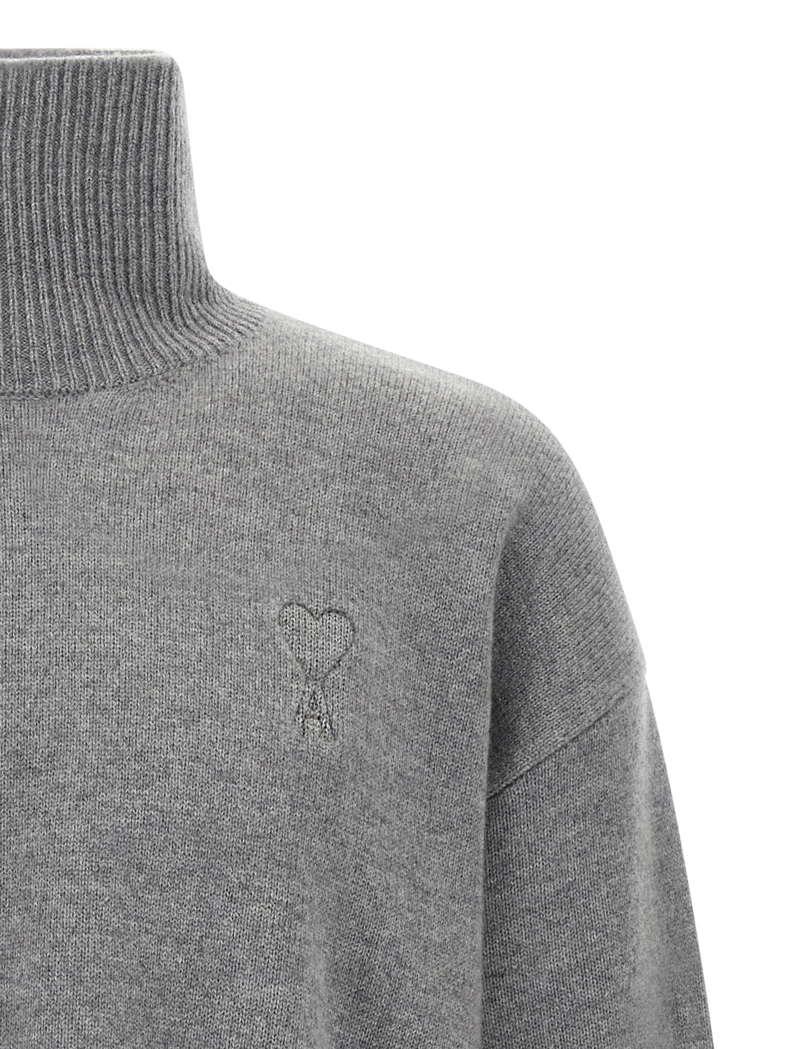 Cardigan by Ami Paris for men in cashmere gray features a nuanced silhouette with a refined high-neck neckline and nuanced detailing for a sophisticated look.