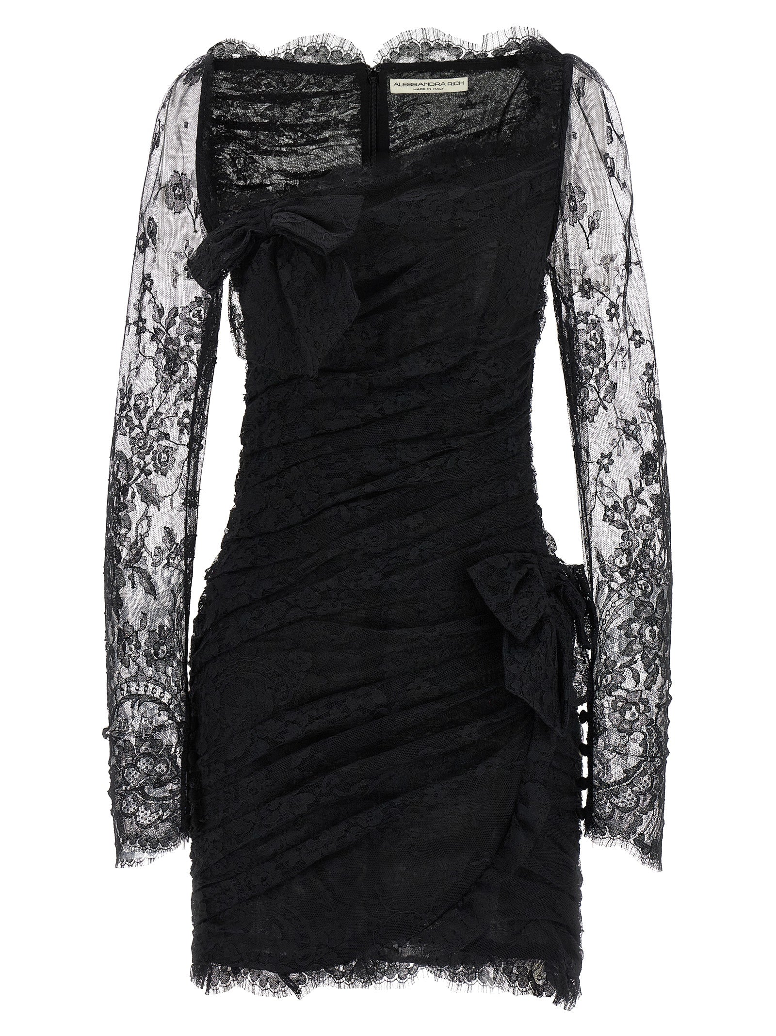 Dress by Alessandra Rich for women in organic cotton & polyamide black & transparent features an magnificent silhouette, artfully detailed with a magnificent plunging neckline and long-sleeve that flows into an magnificent short mini.
