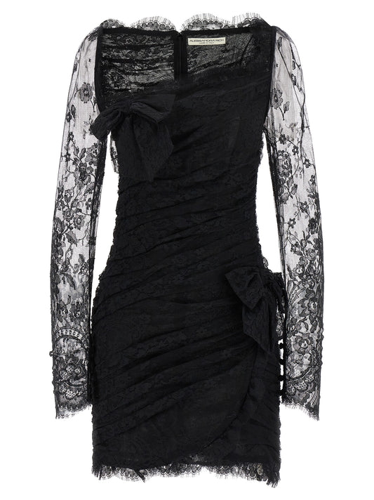 Dress by Alessandra Rich for women in organic cotton & polyamide black & transparent features an magnificent silhouette, artfully detailed with a magnificent plunging neckline and long-sleeve that flows into an magnificent short mini.