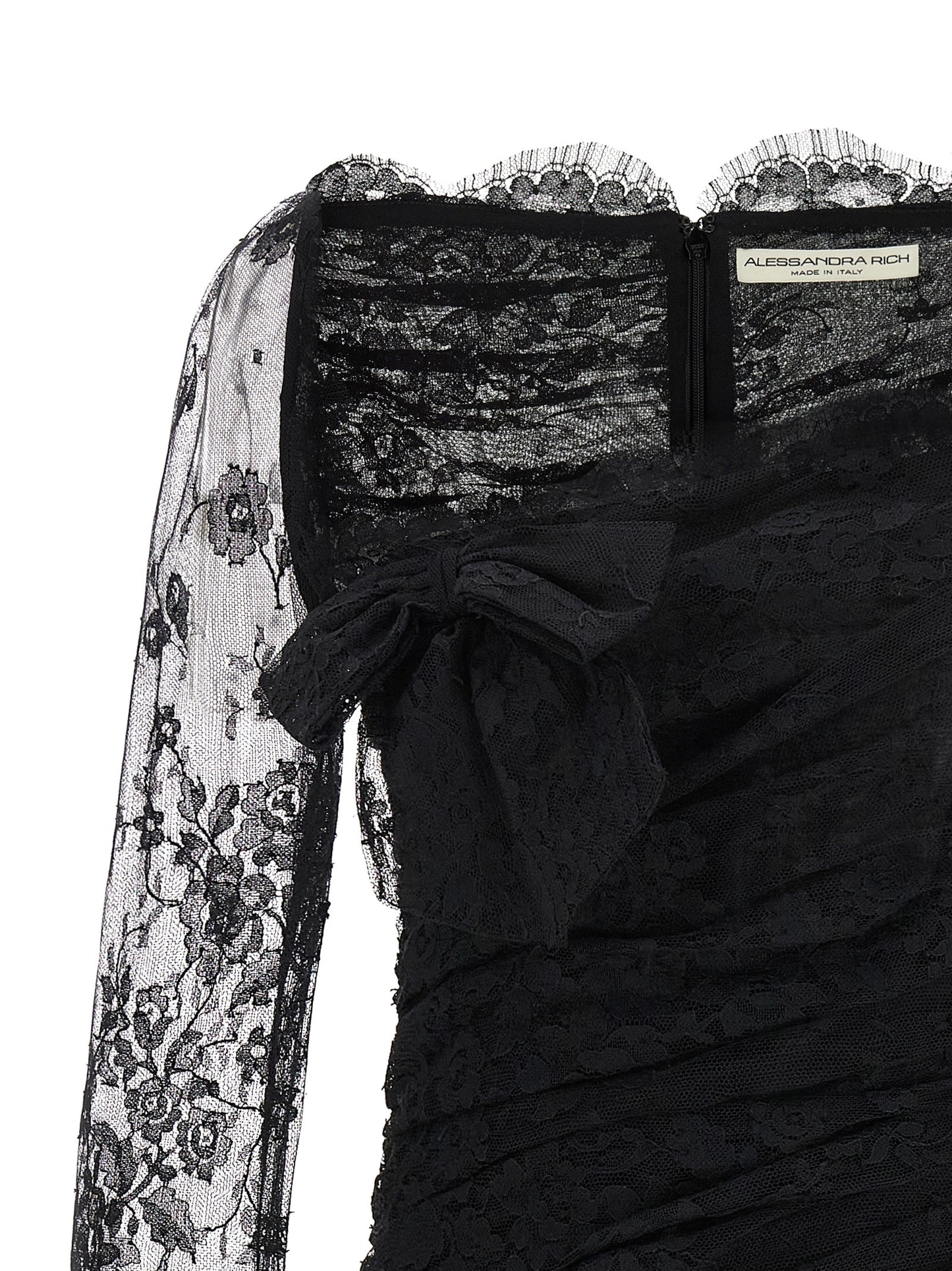 Dress by Alessandra Rich for women in organic cotton & polyamide black & transparent features an sultry silhouette defined by a plunging neckline and , falling to an sultry short mini for a sultry look.