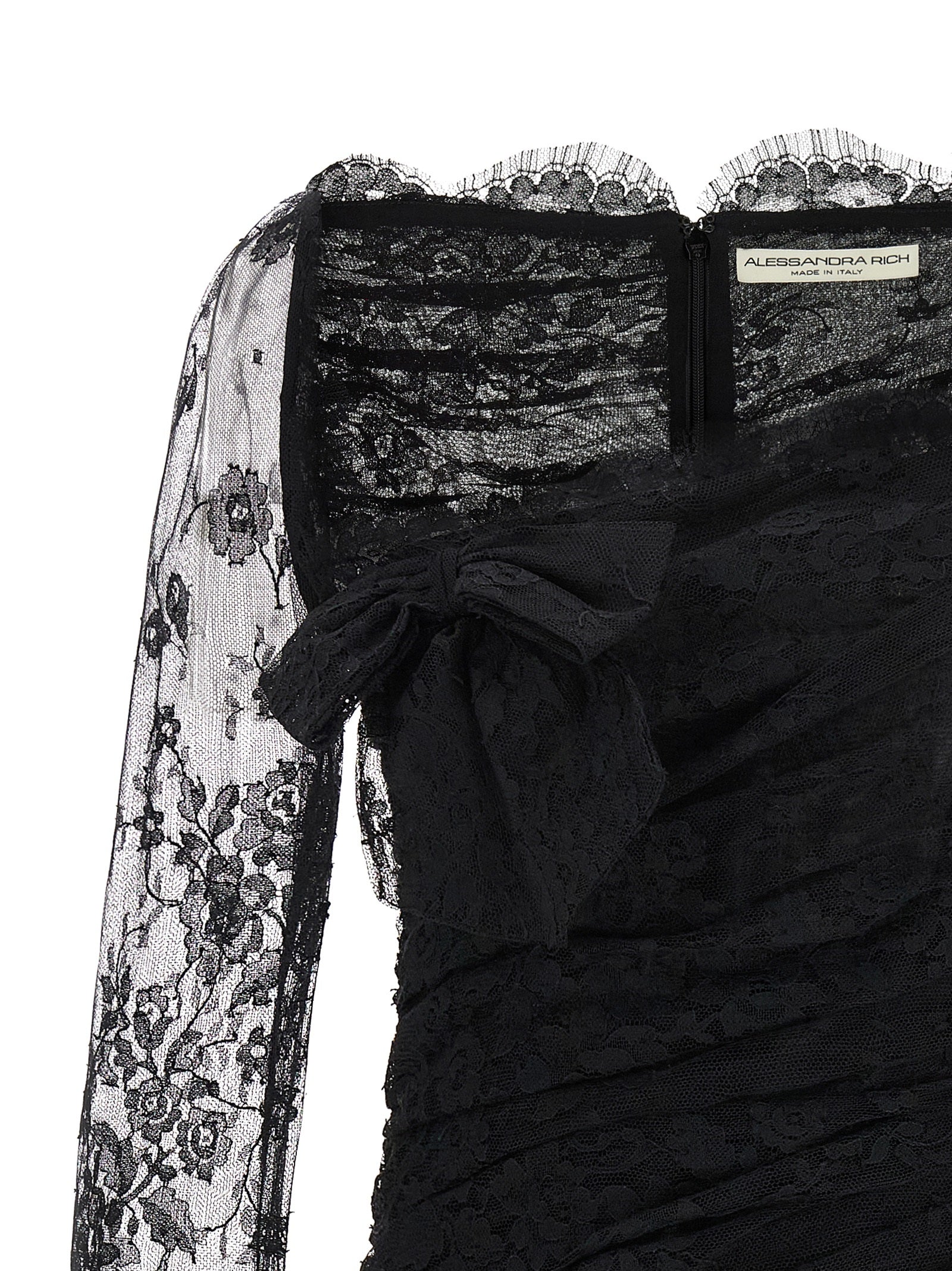 Dress by Alessandra Rich for women in organic cotton & polyamide black & transparent features an sultry silhouette defined by a plunging neckline and , falling to an sultry short mini for a sultry look.