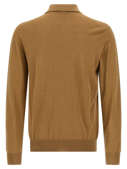 Polo Shirt by ZANONE for men in cashmere silk beige showcases a sharp silhouette, detailed with a refined and sharp for a sophisticated finish.