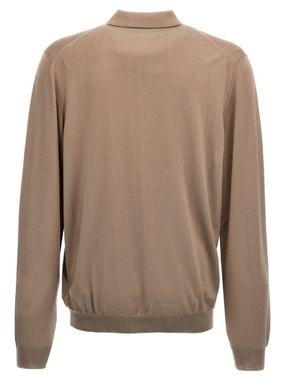 Polo Shirt by ZANONE for men in polyamide & virgin wool beige showcases a sharp silhouette, detailed with a refined and sharp for a sophisticated finish.