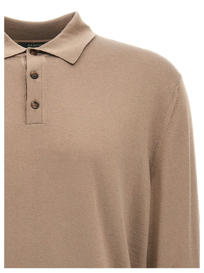 Polo Shirt by ZANONE for men in polyamide & virgin wool beige presents a sleek silhouette, featuring a refined and for a sleek finish.