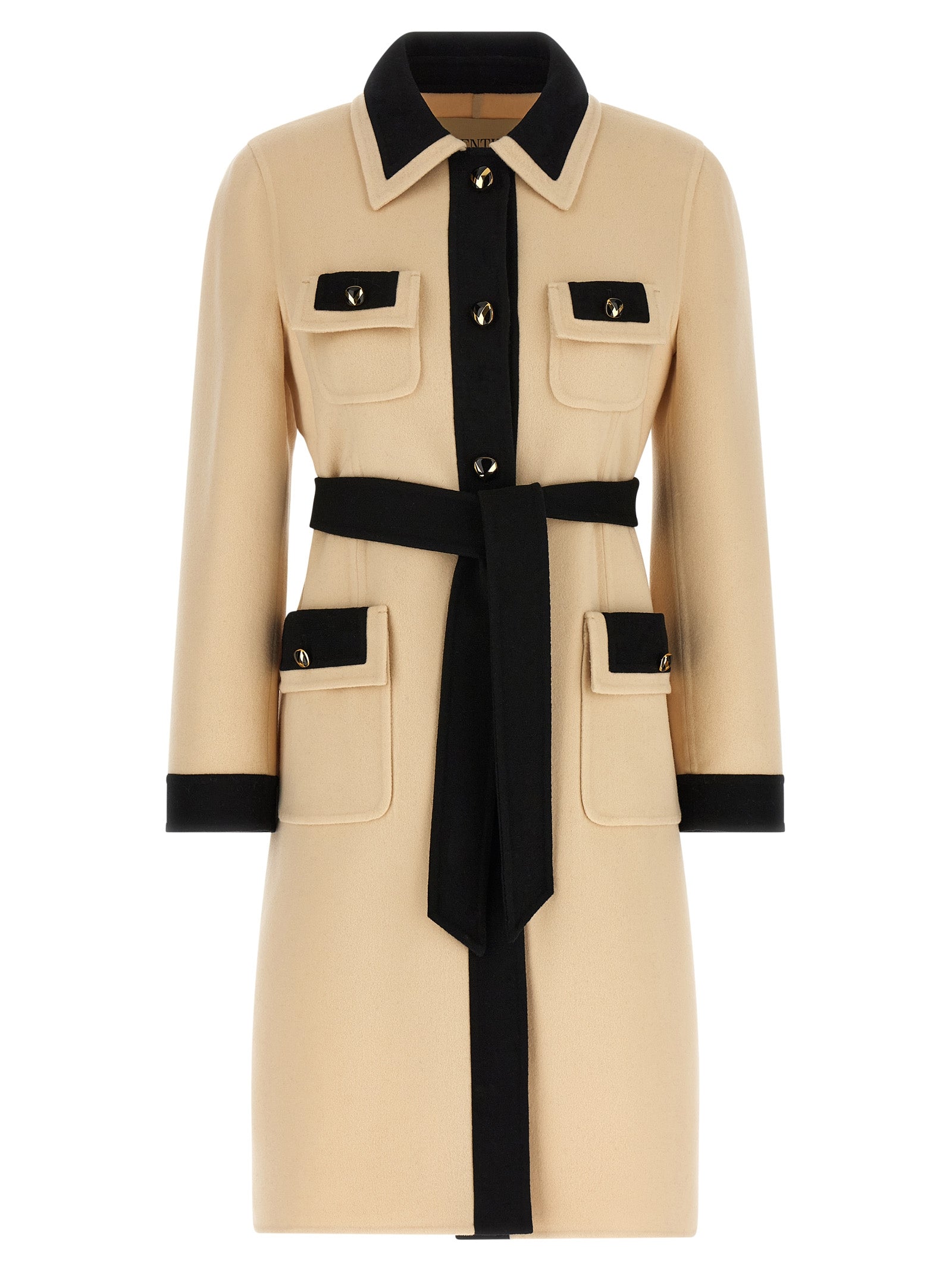 Overcoat by Valentino Garavani for women in cashmere virgin wool beige showcases a enveloping silhouette, detailed with distinctive pockets and a enveloping .