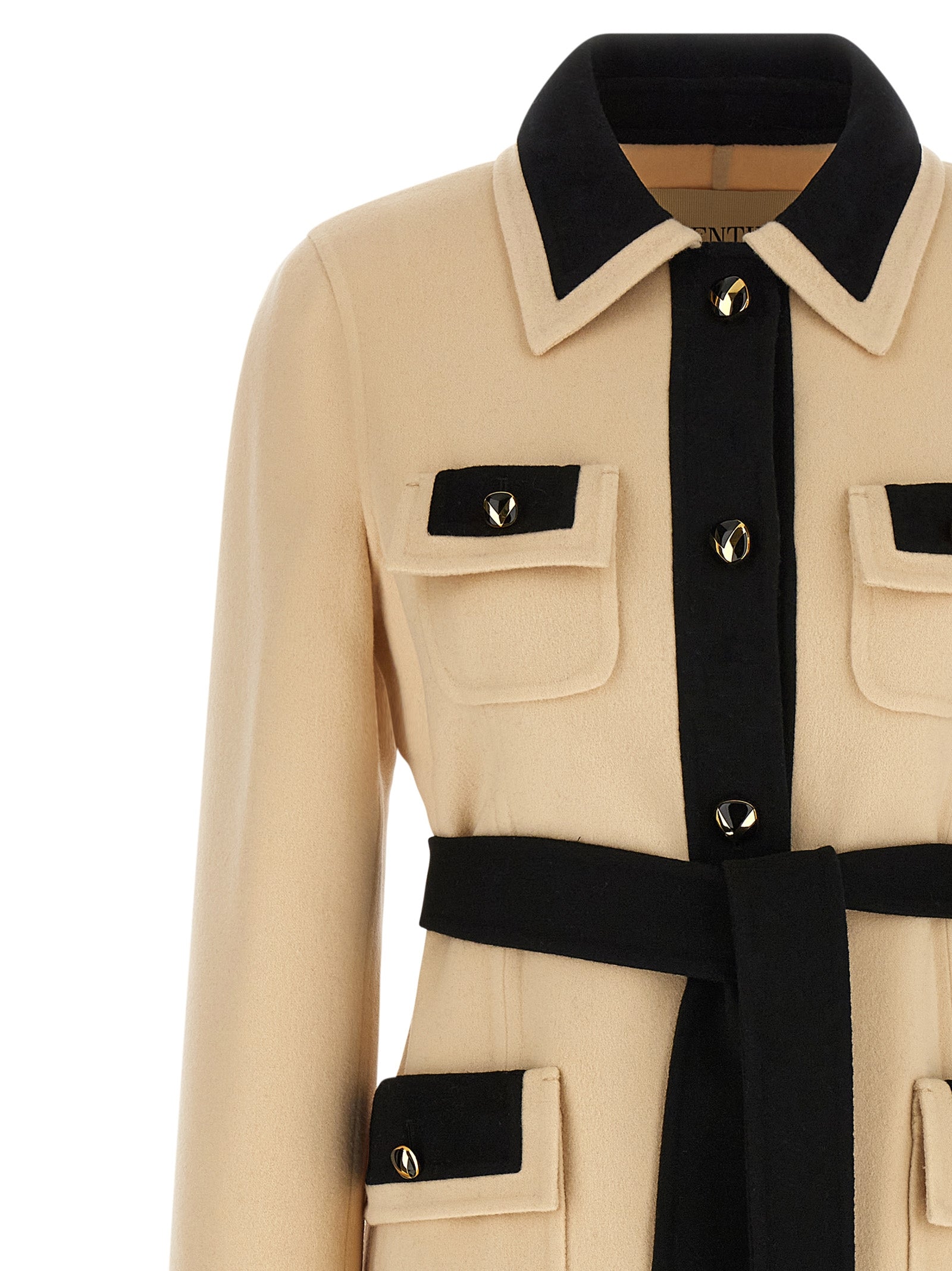 Overcoat by Valentino Garavani for women in cashmere virgin wool beige features an voluminous silhouette, showcasing distinct pockets and a voluminous for a truly voluminous aesthetic.
