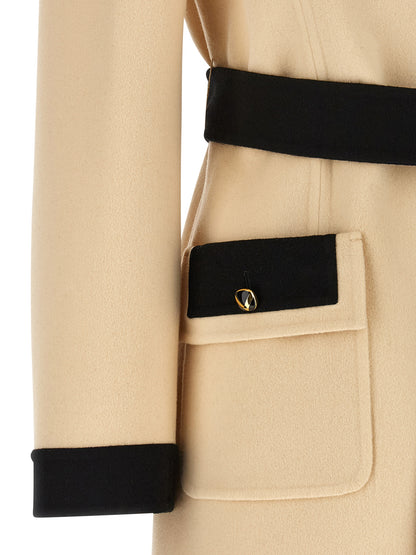 Overcoat by Valentino Garavani for women in cashmere virgin wool beige presents a luxurious silhouette, showcasing a luxurious and sophisticated pockets for a premium, luxurious look.