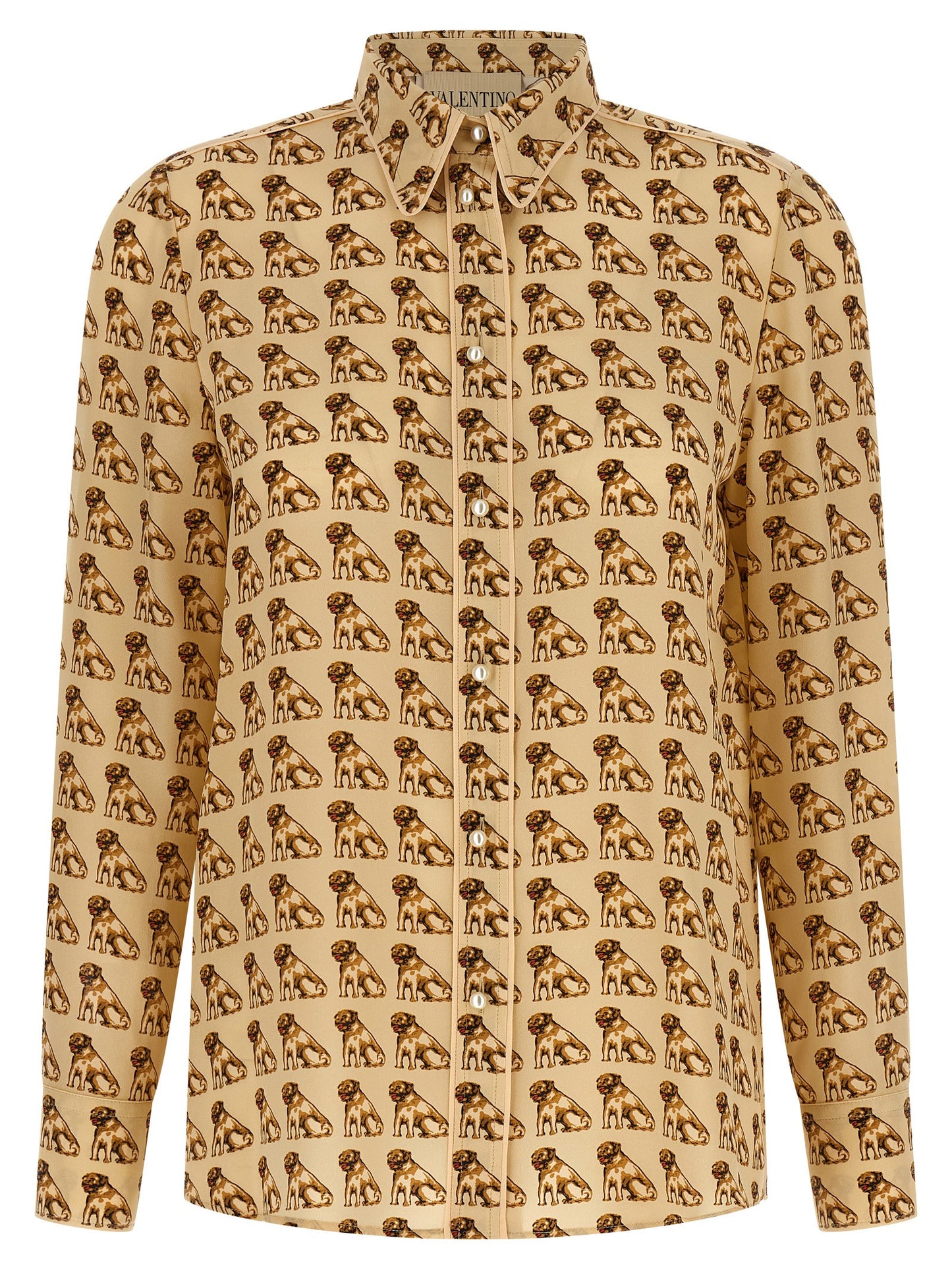 Blouse by Valentino Garavani for women in silk beige, pearl & print, featuring a nuanced long-sleeve and nuanced for a sophisticated finish.
