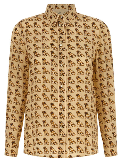 Blouse by Valentino Garavani for women in silk beige, pearl & print, featuring a nuanced long-sleeve and nuanced for a sophisticated finish.