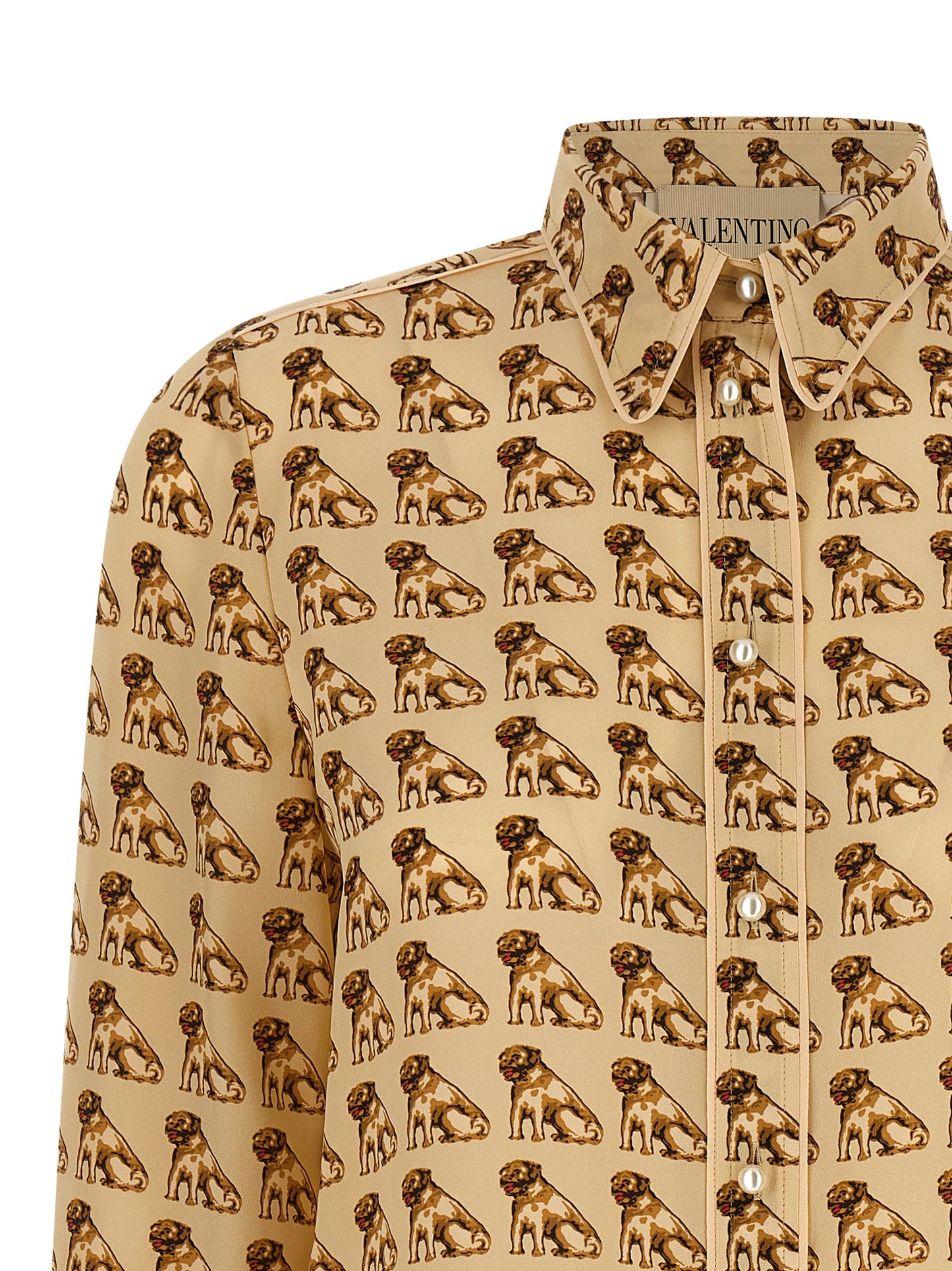 Blouse by Valentino Garavani for women in silk beige, pearl & print showcases a sleek silhouette, elegantly detailed with a sleek and for a sleek finish.