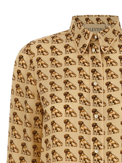 Blouse by Valentino Garavani for women in silk beige, pearl & print showcases a sleek silhouette, elegantly detailed with a sleek and for a sleek finish.