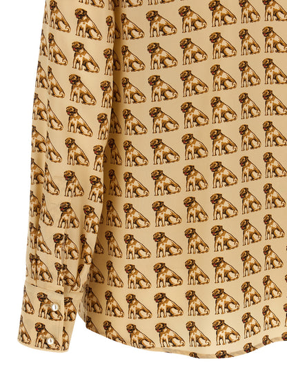 Blouse by Valentino Garavani for women in silk beige, pearl & print presents a discerning silhouette, showcasing a sophisticated and for a truly discerning finish.