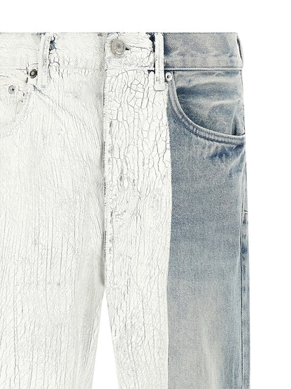 Jeans by PURPLE for men in denim cotton light-blue, purple & silver features an sartorial straight-leg and long with a mid rise cut for a sartorial finish.