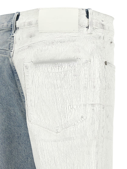 Jeans by PURPLE for men in denim cotton light-blue, purple & silver features a refined silhouette with a refined straight-leg, defined by a mid rise and a refined long for a refined finish.
