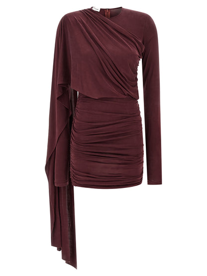 The Andamane Women's Long-Sleeve Crew Neck Cupro & Suede Leather Short Dress - Bordeaux Copper